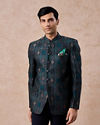 Dark Blue Brocade Jodhpuri Suit